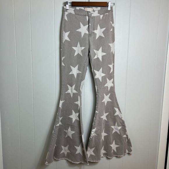 Altar'd State Denim - Altard State Star Print Flare Jeans XS Gray White Denim Bell Bottoms